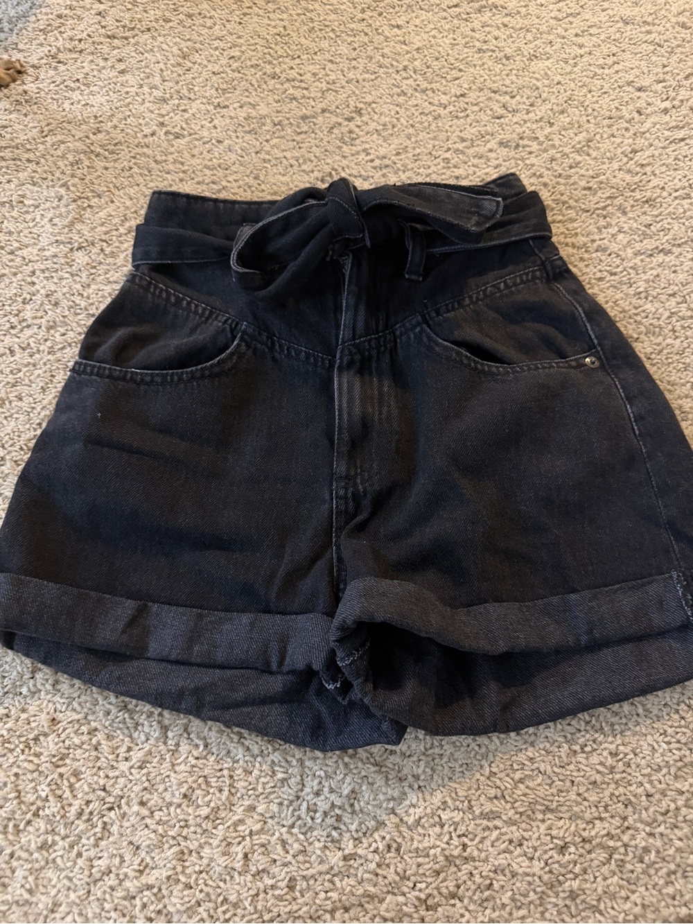 Zara High-Waist Tie-Belt Shorts - Black